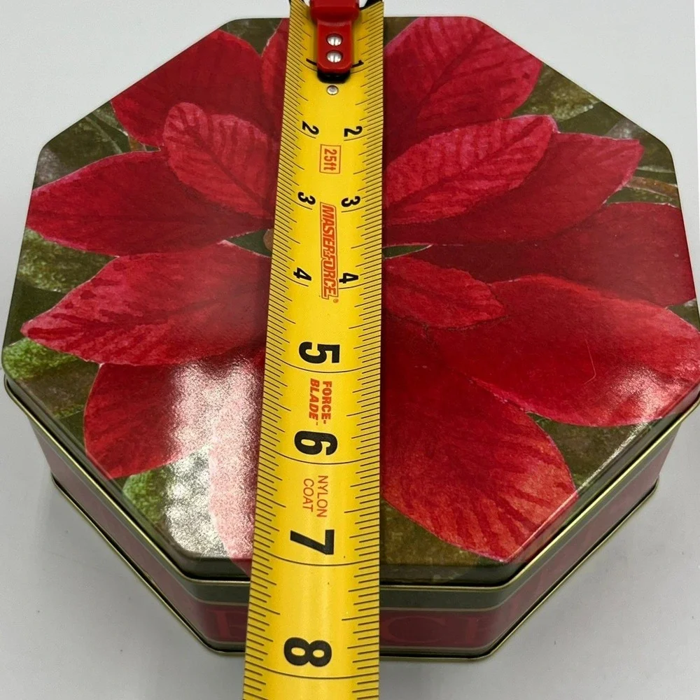 Winterhill Studios Christmas Tin Unisex OS Red NWOT Poinsettia Octagon
